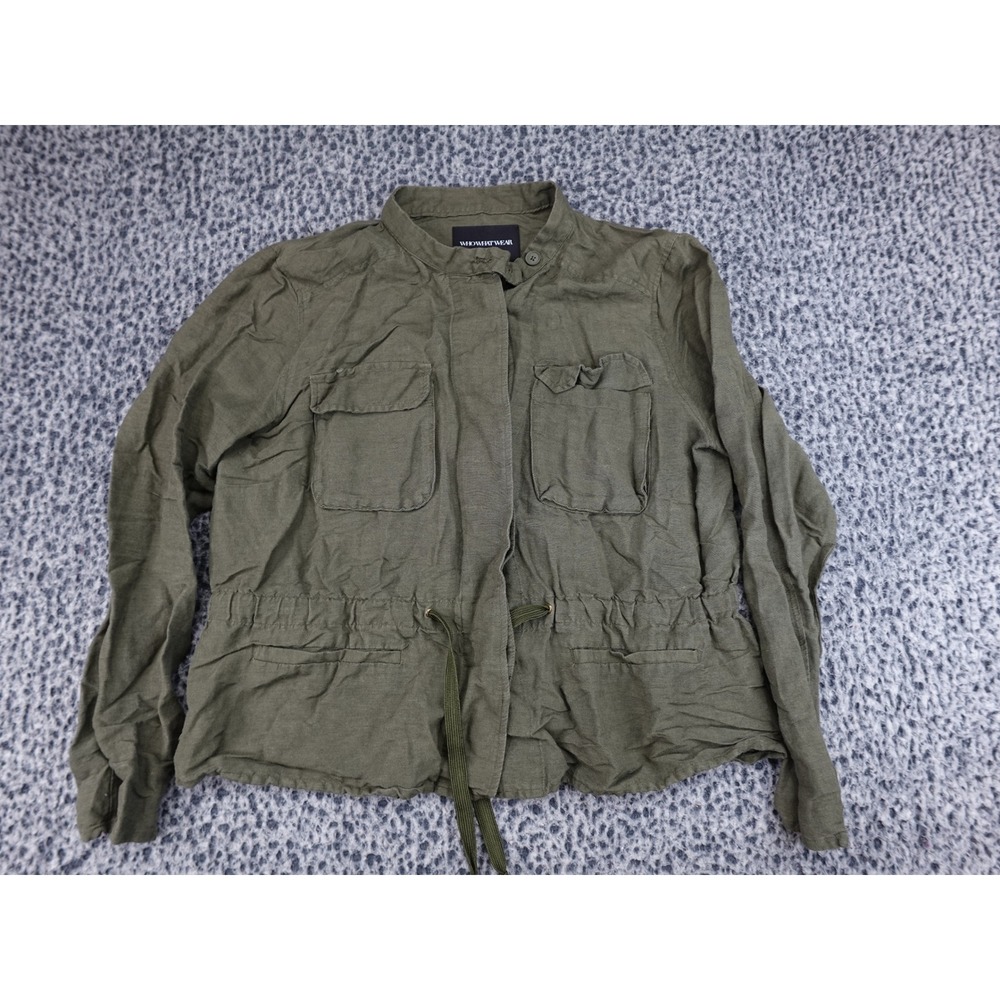 Who What Wear Utility Jacket Womens Large Olive Green Linen Blend Drawstring